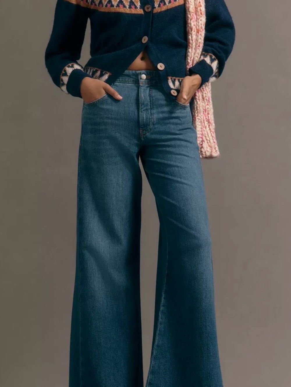 Pilcro Wide-Leg Flare Jeans in Dark Blue (fits like 29)